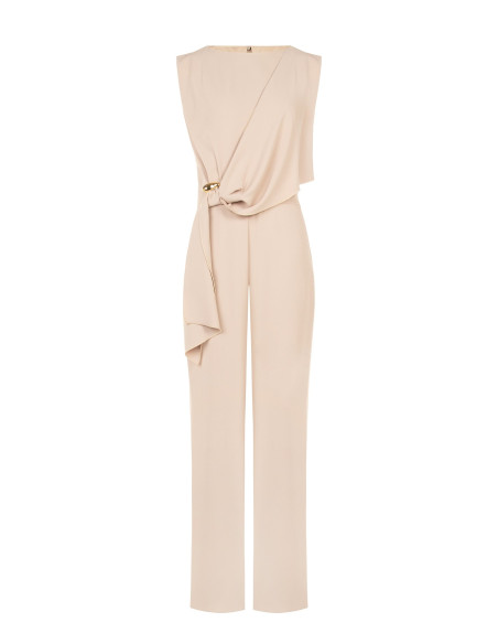 Volledige palazzo-jumpsuit van cadistof met drapering en juweeldetail Rinascimento