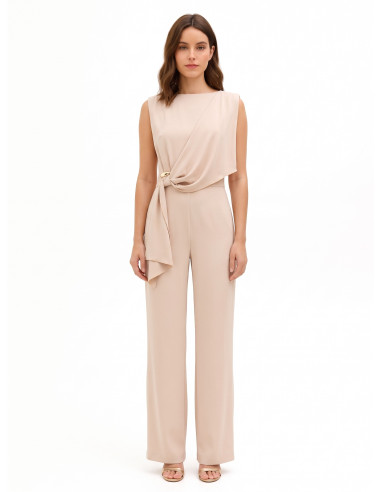 Volledige palazzo-jumpsuit van cadistof met drapering en juweeldetail Rinascimento