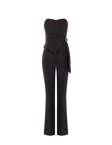 Uitlopende jumpsuit van technische stof met siergesp en drapering Rinascimento