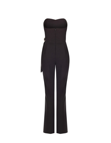 Uitlopende jumpsuit van technische stof met siergesp en drapering Rinascimento