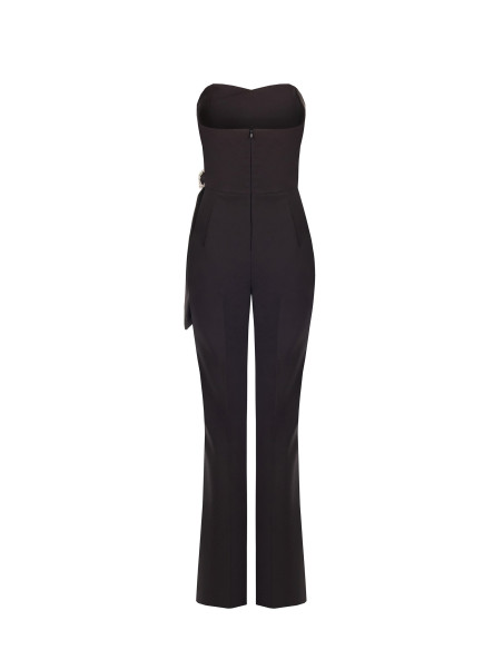 Uitlopende jumpsuit van technische stof met siergesp en drapering Rinascimento