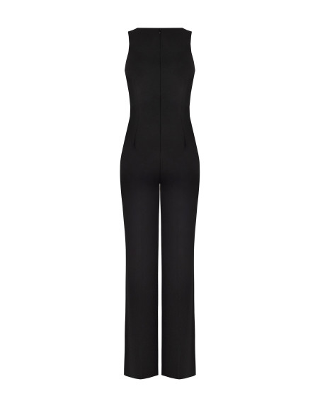 Jumpsuit met wijde pijpen van scuba-crêpe, met V-hals en decoratieve gesp Rinascimento