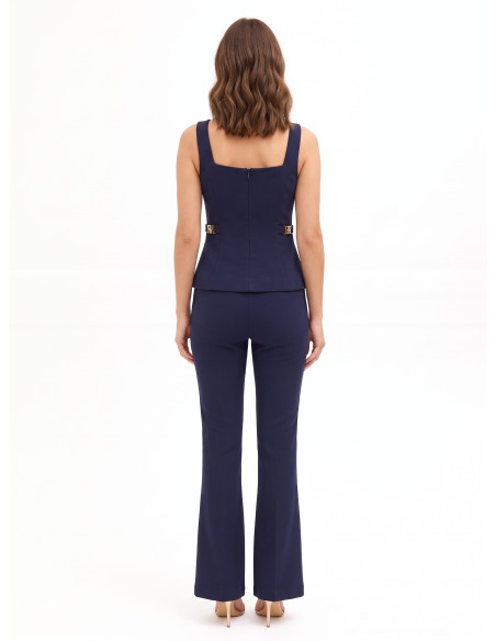Jumpsuit met wijde pijpen van scuba-crêpe, met vierkante halslijn en RR-logolabels Rinascimento
