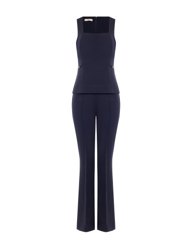 Jumpsuit met wijde pijpen van scuba-crêpe, met vierkante halslijn en RR-logolabels Rinascimento