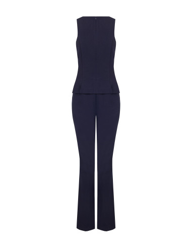 Jumpsuit met wijde pijpen van scuba-crêpe, met vierkante halslijn en RR-logolabels Rinascimento