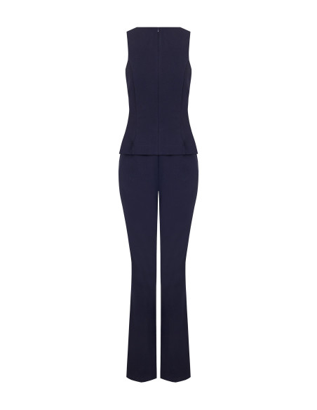 Jumpsuit met wijde pijpen van scuba-crêpe, met vierkante halslijn en RR-logolabels Rinascimento