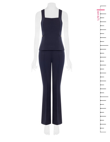 Jumpsuit met wijde pijpen van scuba-crêpe, met vierkante halslijn en RR-logolabels Rinascimento