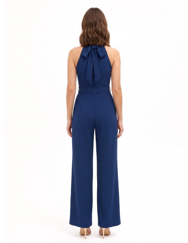 Jumpsuit van cadistof met ronde hals, bijpassende stevige riem en gesp met logo Rinascimento
