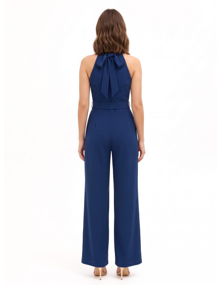 Jumpsuit van cadistof met ronde hals, bijpassende stevige riem en gesp met logo Rinascimento