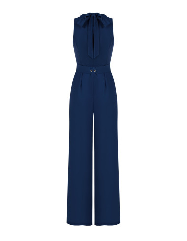 Jumpsuit van cadistof met ronde hals, bijpassende stevige riem en gesp met logo Rinascimento
