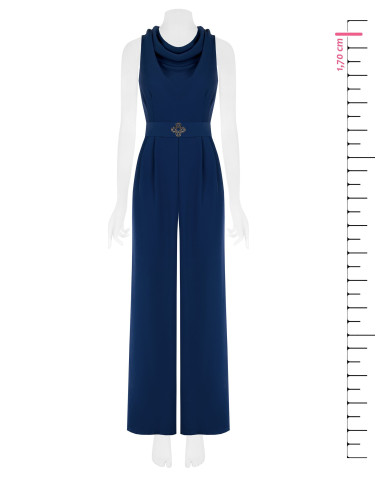 Jumpsuit van cadistof met ronde hals, bijpassende stevige riem en gesp met logo Rinascimento