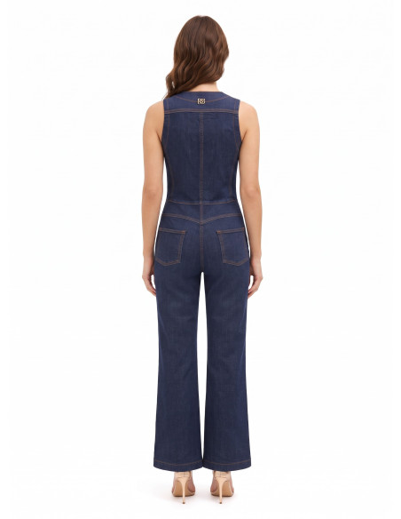 Denim jumpsuit met wijde pijpen en contrasterende stiksels Rinascimento