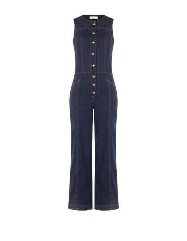 Denim jumpsuit met wijde pijpen en contrasterende stiksels Rinascimento