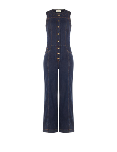 Denim jumpsuit met wijde pijpen en contrasterende stiksels Rinascimento