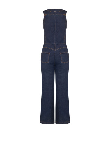 Denim jumpsuit met wijde pijpen en contrasterende stiksels Rinascimento