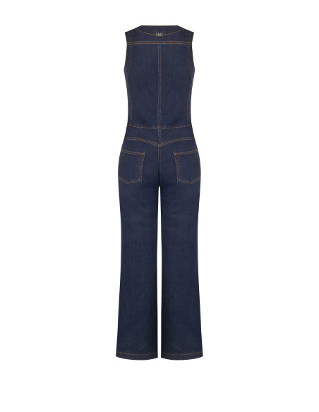 Denim jumpsuit met wijde pijpen en contrasterende stiksels Rinascimento
