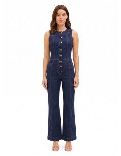 Denim jumpsuit met wijde pijpen en contrasterende stiksels Rinascimento