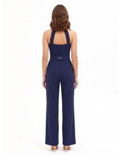 Volledige jumpsuit van cadi-stof met strik, bijpassende stevige riem en gesp met logo Rinascimento 2