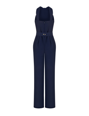 Volledige jumpsuit van cadi-stof met strik, bijpassende stevige riem en gesp met logo Rinascimento