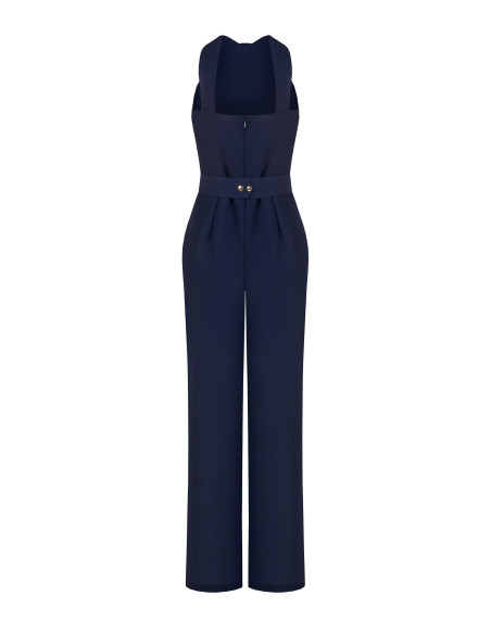 Volledige jumpsuit van cadi-stof met strik, bijpassende stevige riem en gesp met logo Rinascimento