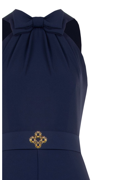 Volledige jumpsuit van cadi-stof met strik, bijpassende stevige riem en gesp met logo Rinascimento