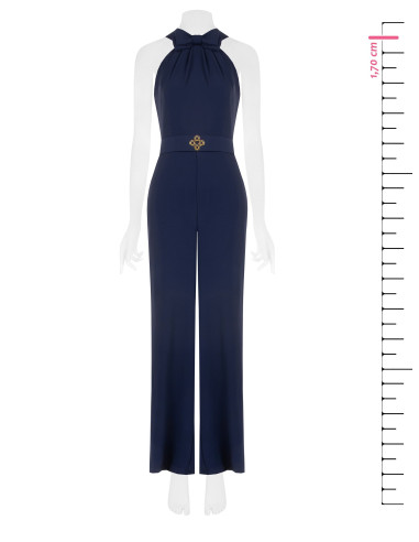 Volledige jumpsuit van cadi-stof met strik, bijpassende stevige riem en gesp met logo Rinascimento