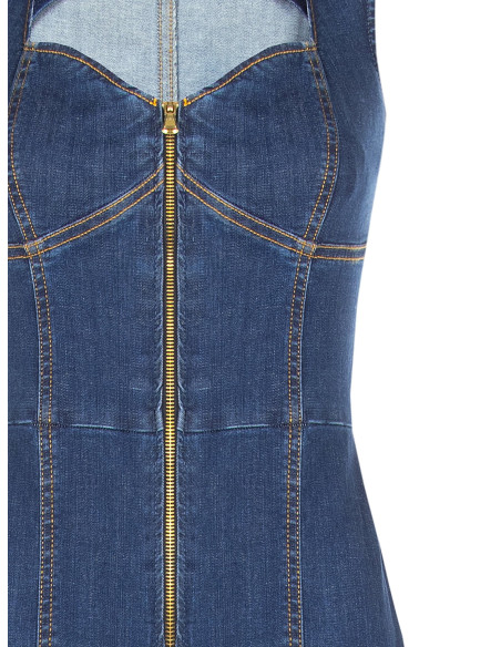 Volledige flared jumpsuit van stretchdenim met lange rits en cut-out Rinascimento