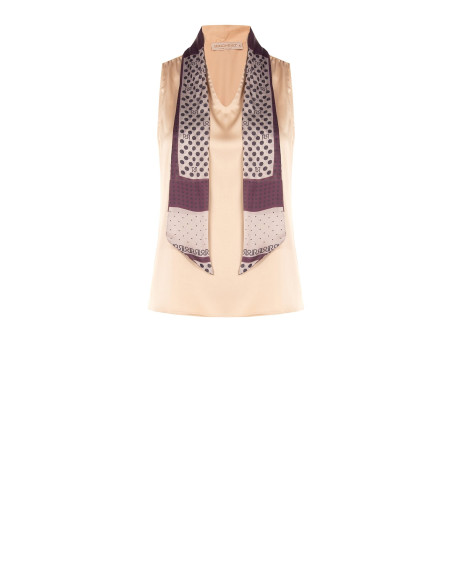 Vloeiende satijnen blouse met V-hals en afneembare sjaal met logo Rinascimento