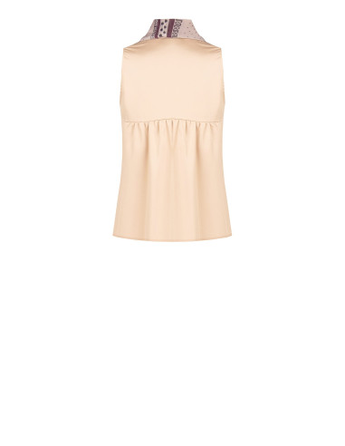 Vloeiende satijnen blouse met V-hals en afneembare sjaal met logo Rinascimento