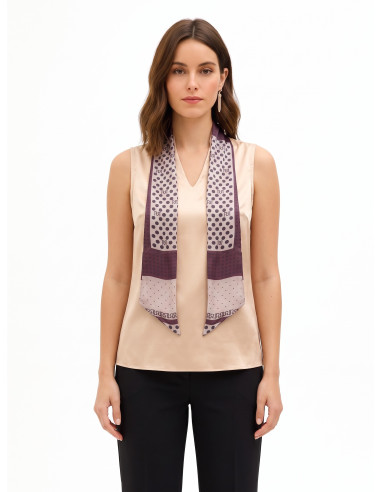Vloeiende satijnen blouse met V-hals en afneembare sjaal met logo Rinascimento