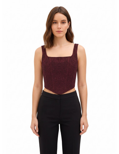 Cropped bustiertop van kant van jacquard met reliëf en lurex Rinascimento