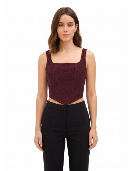 Cropped bustiertop van kant van jacquard met reliëf en lurex Rinascimento
