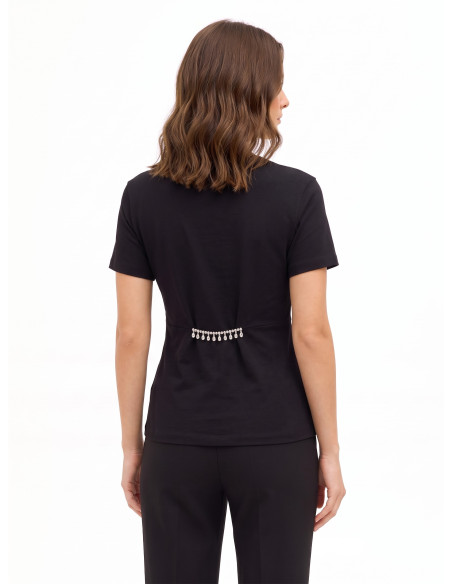 Regular T-shirt van katoen met volant en sieradendetail Rinascimento