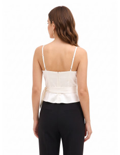 Satijnen crop top met gekruiste V-hals en strik aan één kant Rinascimento 2
