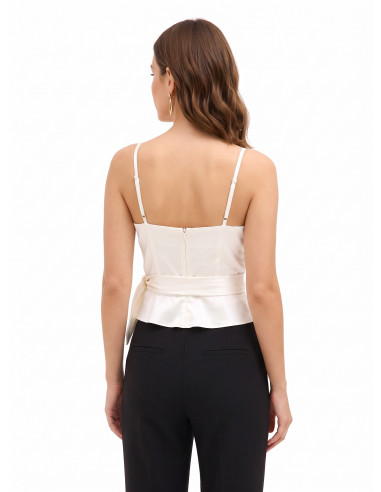 Satijnen crop top met gekruiste V-hals en strik aan één kant Rinascimento