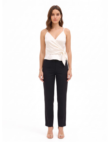Satijnen crop top met gekruiste V-hals en strik aan één kant Rinascimento