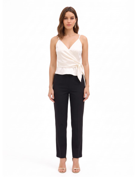 Satijnen crop top met gekruiste V-hals en strik aan één kant Rinascimento