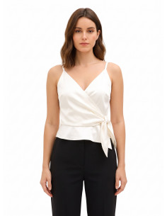 Satijnen crop top met gekruiste V-hals en strik aan één kant Rinascimento