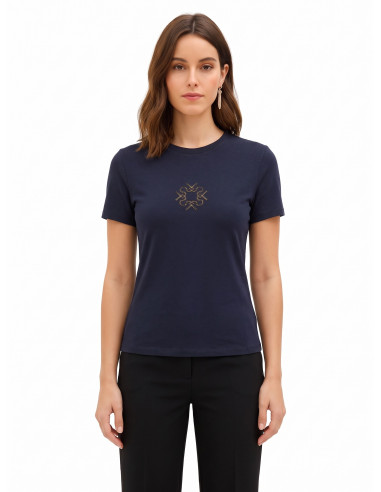 T-shirt regular fit van katoenmix met geborduurd logo Rinascimento