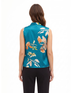 A-lijnblouse van satijn met bloemenprint en juweelknopen Rinascimento 2