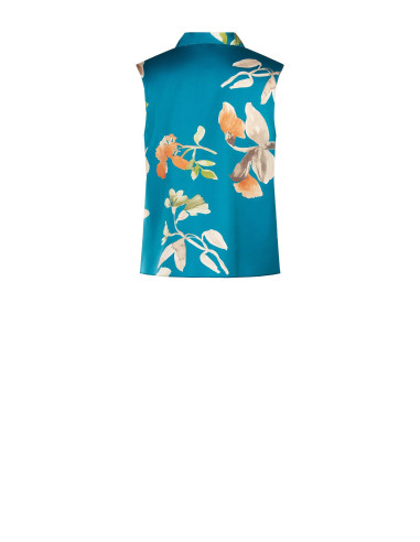 A-lijnblouse van satijn met bloemenprint en juweelknopen Rinascimento