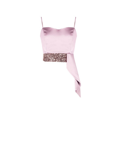 Crop top-bustier van satijn en pailletten met lange volant Rinascimento