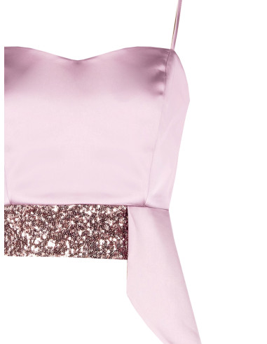 Crop top-bustier van satijn en pailletten met lange volant Rinascimento