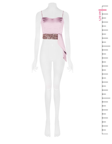Crop top-bustier van satijn en pailletten met lange volant Rinascimento