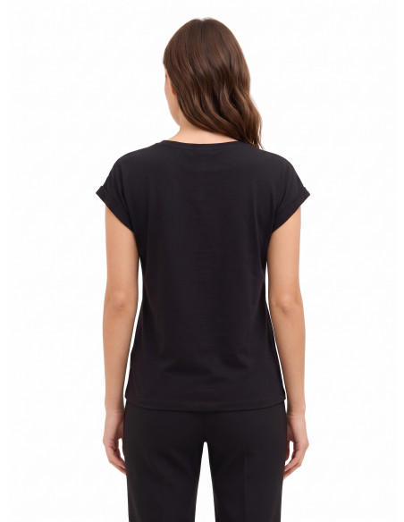 Regular T-shirt van katoen met omgeslagen mouwen en logo met strass-steentjes Rinascimento
