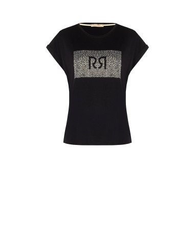 Regular T-shirt van katoen met omgeslagen mouwen en logo met strass-steentjes Rinascimento