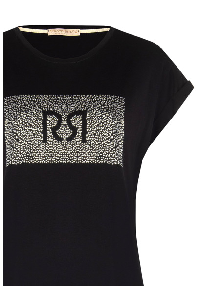 Regular T-shirt van katoen met omgeslagen mouwen en logo met strass-steentjes Rinascimento