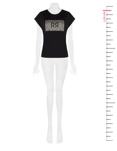 Regular T-shirt van katoen met omgeslagen mouwen en logo met strass-steentjes Rinascimento
