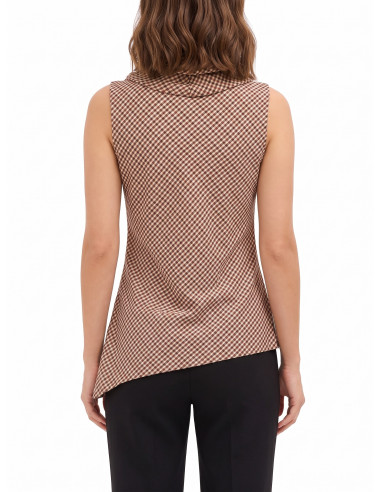 Geruite top met gedrapeerde hals en asymmetrische snit Rinascimento