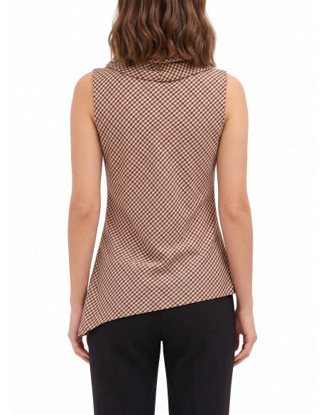 Geruite top met gedrapeerde hals en asymmetrische snit Rinascimento